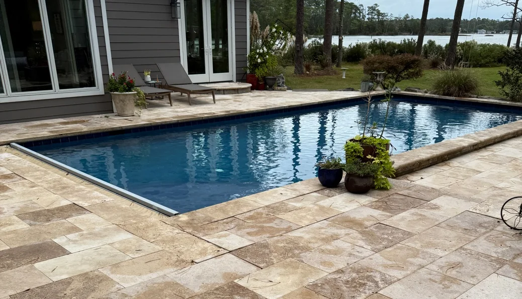 Pool and recessed automatic-cover housing photographed during a Pool Store inspection