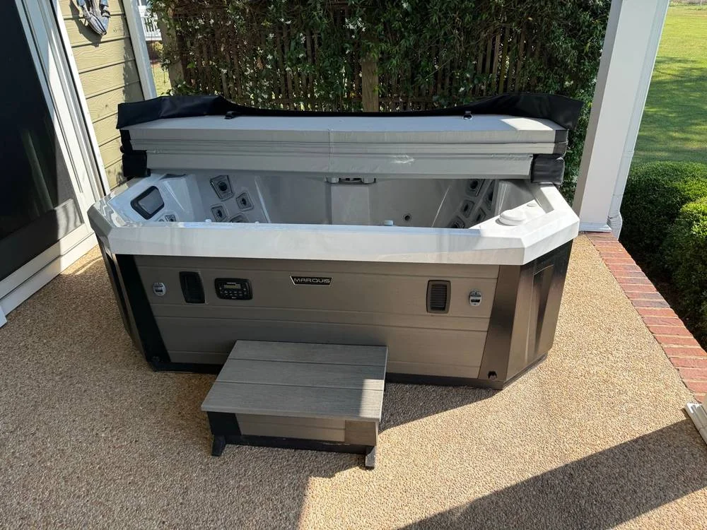A past Pool Store hot tub delivery and placement on a porch